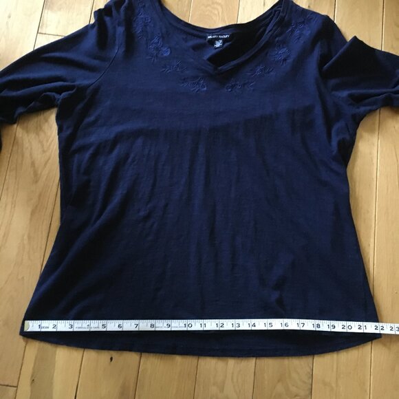 Cotton Modal Hilary Radley Soft Navy Blue With Floral Embroidered Collar - Picture 14 of 16